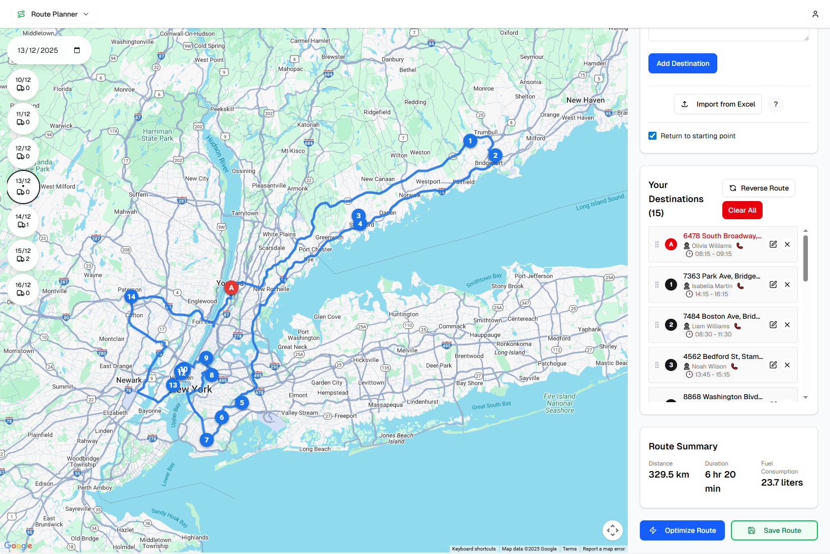 Route Planner - Map view with optimized delivery routes