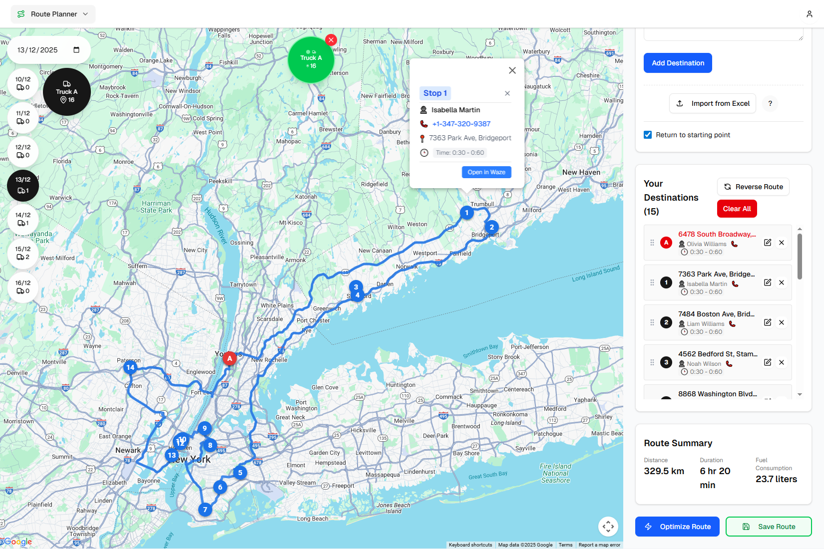 Route Planner - Stop details and navigation