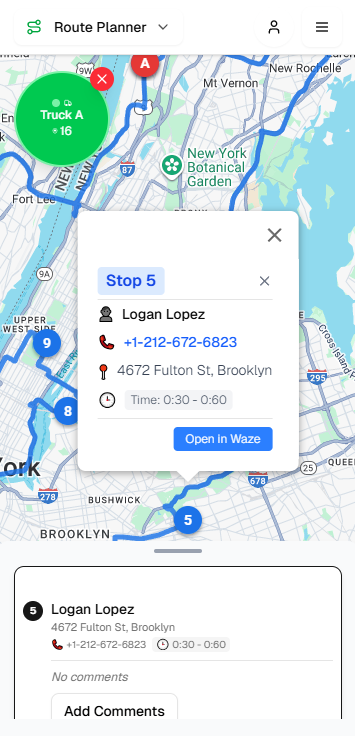Route Planner - Mobile view